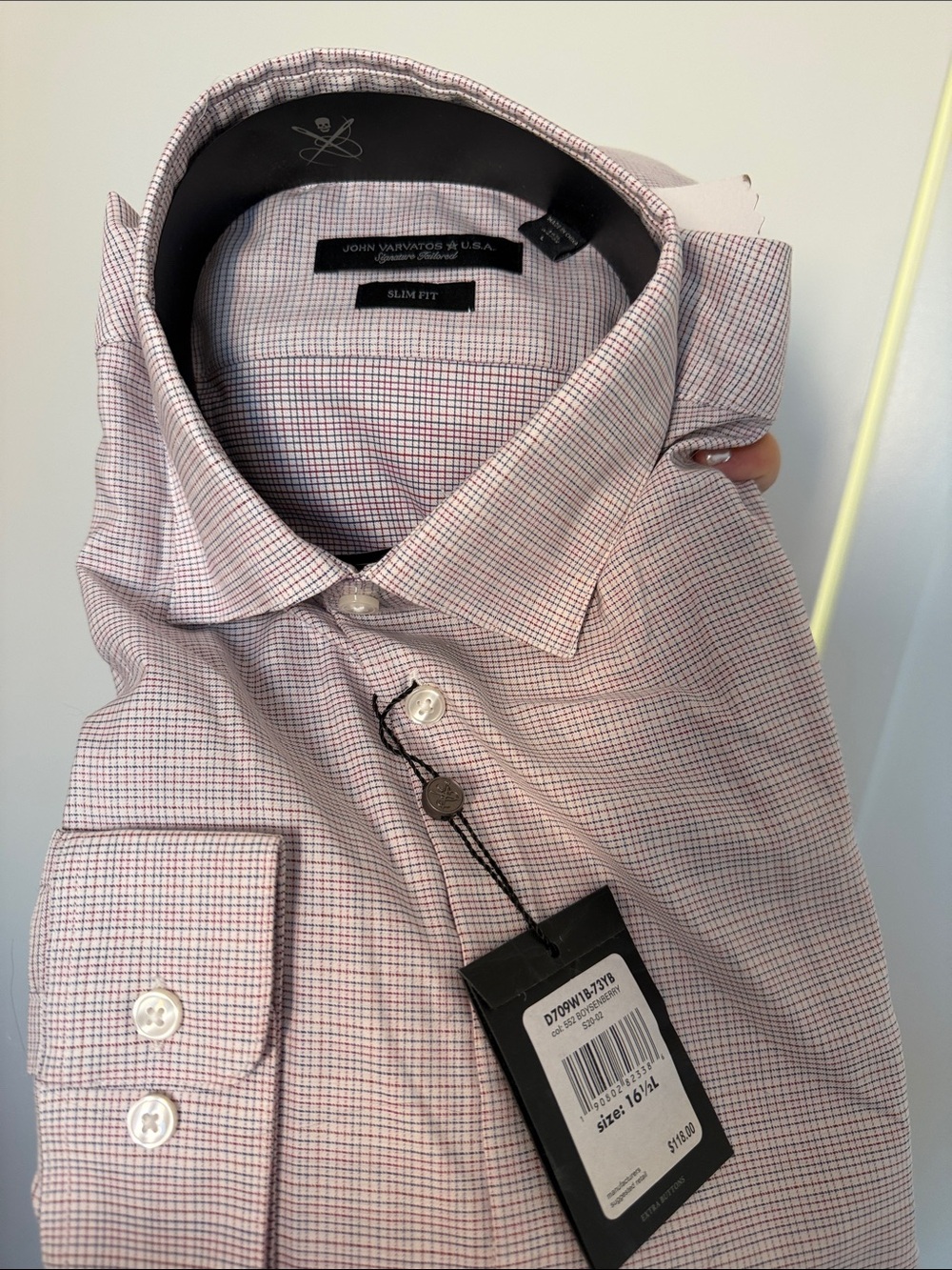 John Varvatos Slim Fit Micro-Check Dress Shirt - Pink & White
